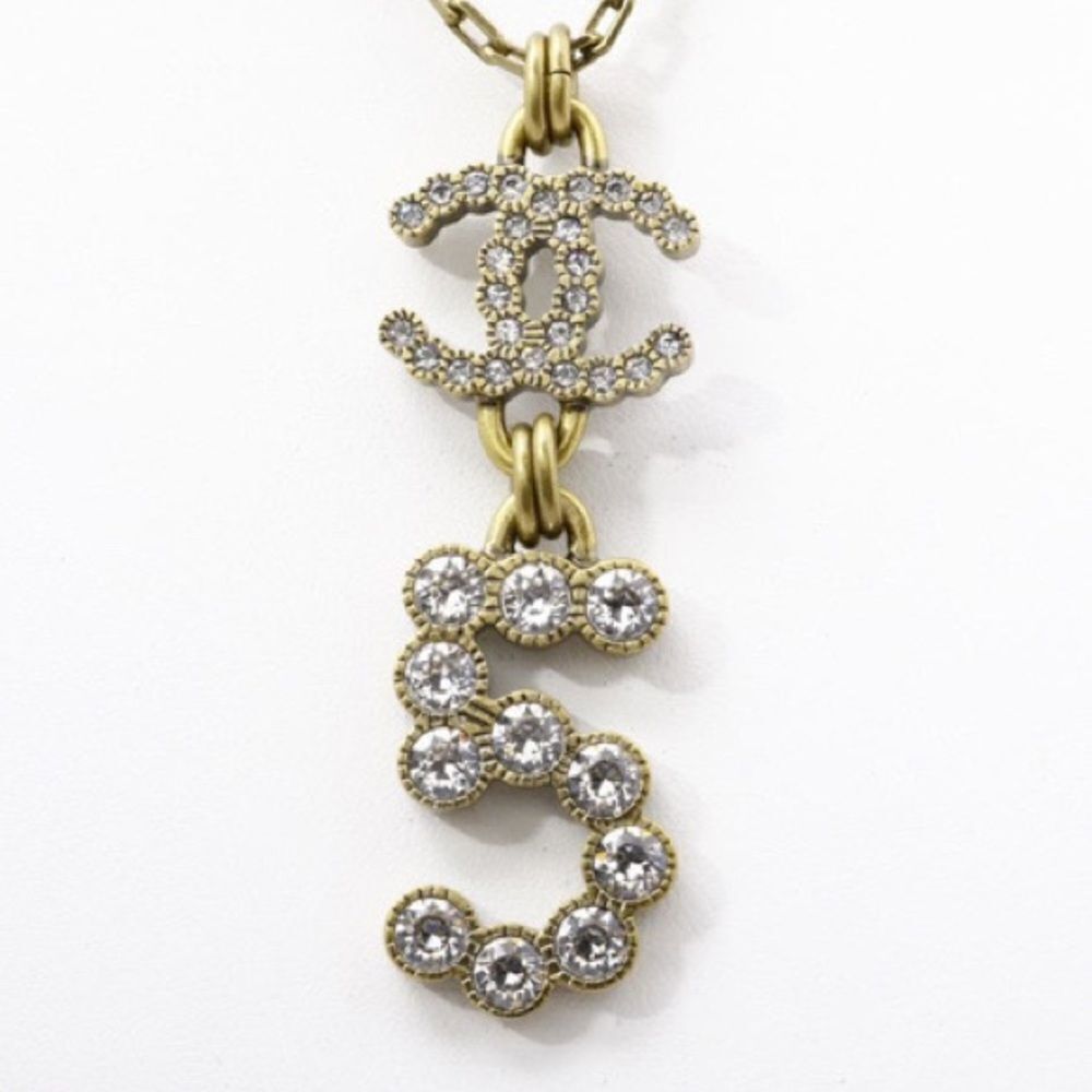 SOLD Chanel No.5 CC Crystal rhinestone necklace bronze 2020